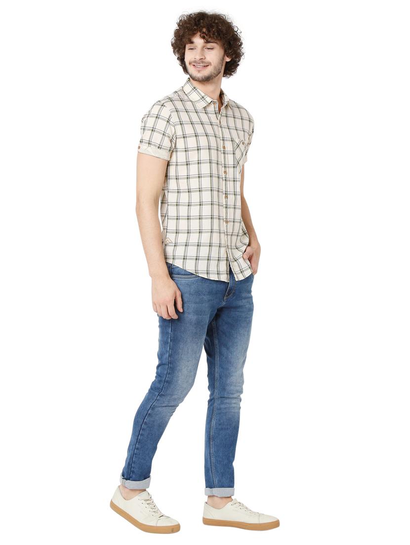 beige checkered casual shirt - 19124352 - Standard Image - 4