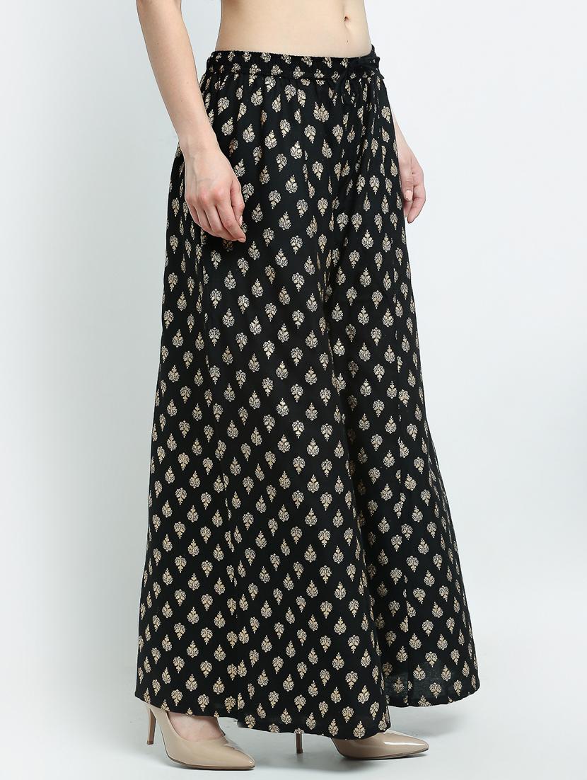 black rayon flared palazzo - 19125454 - Standard Image - 1