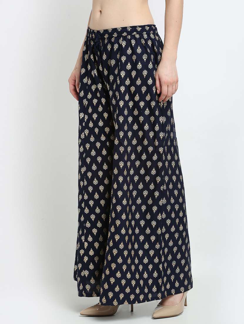 foil print rayon flared palazzo - 19125463 -  Standard Image - 1