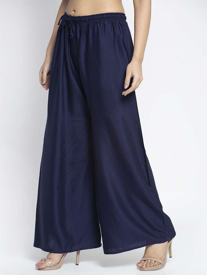 navy blue solid flared palazzo - 19125509 -  Standard Image - 1