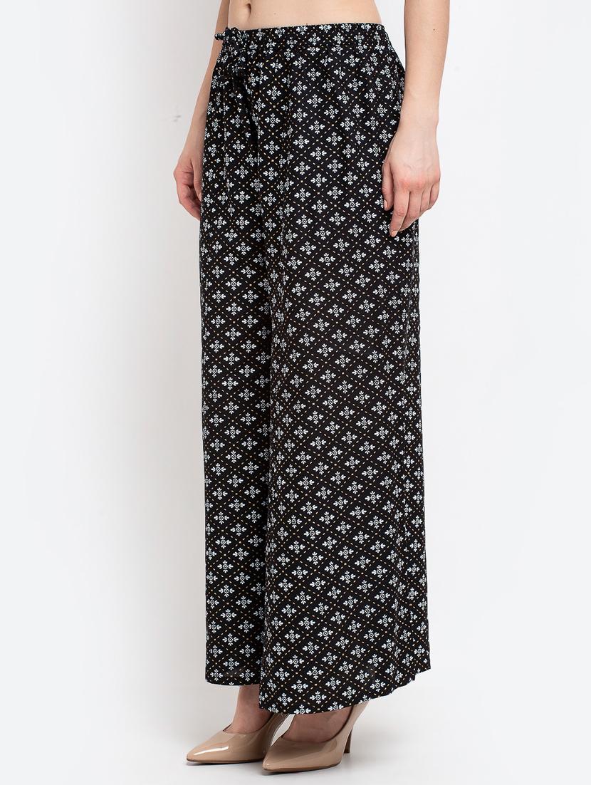black rayon flared palazzo - 19125511 -  Standard Image - 1