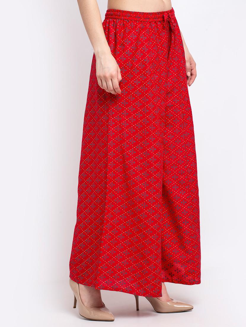red rayon flared palazzo - 19125513 - Standard Image - 1