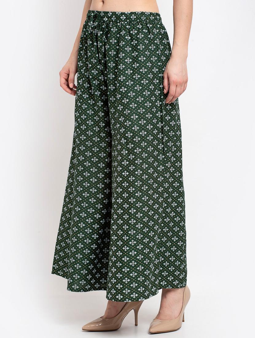 green rayon flared palazzo - 19125517 -  Standard Image - 1