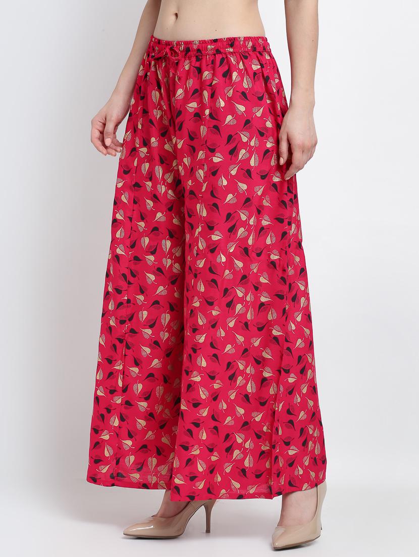 gold print rayon flared palazzo - 19125569 -  Standard Image - 1