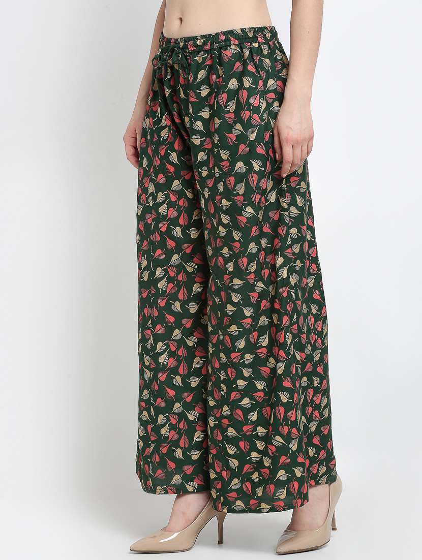 gold print rayon flared palazzo - 19125572 -  Standard Image - 1