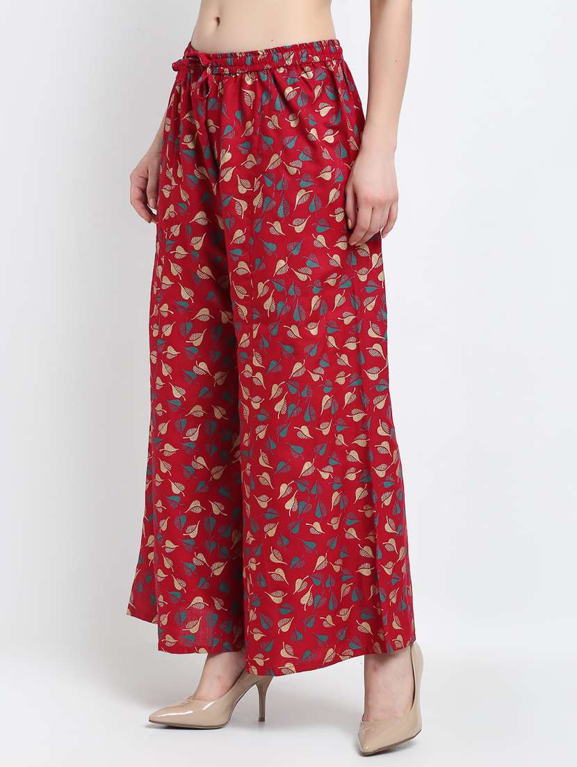 maroon rayon flared palazzo - 19125573 - Standard Image - 1