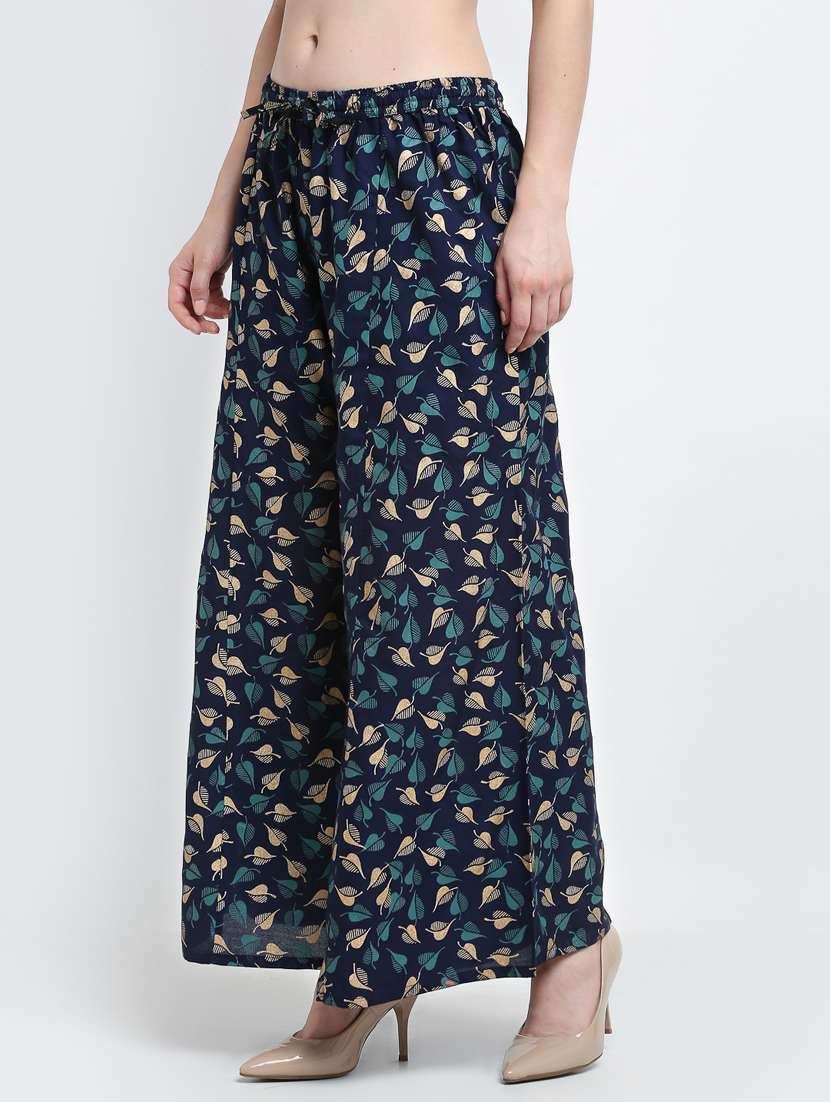 navy rayon flared palazzo - 19125575 -  Standard Image - 1