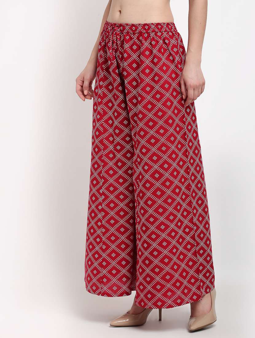 maroon printed flared palazzo - 19125628 - Standard Image - 1