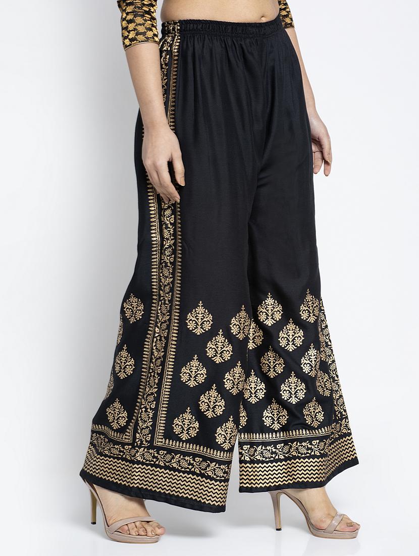 black rayon flared palazzo - 19125676 -  Standard Image - 1