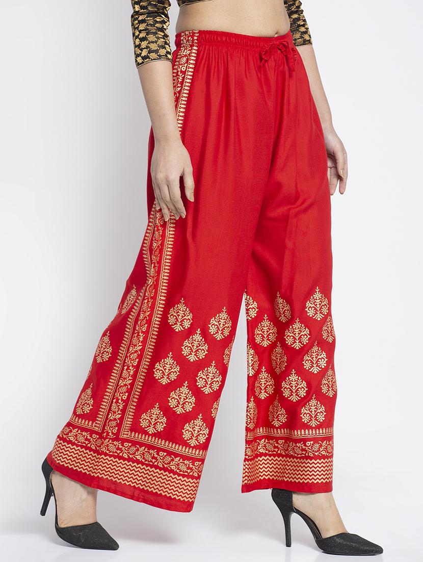red rayon flared palazzo - 19125678 - Standard Image - 1