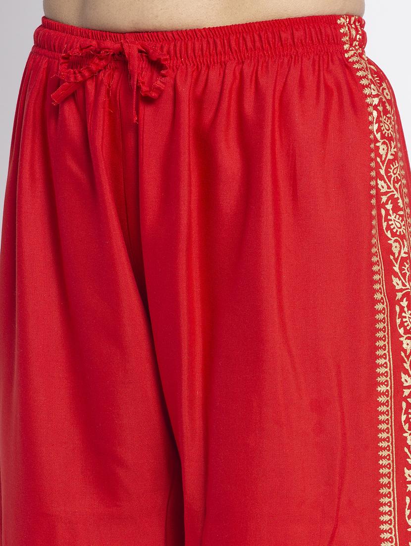 red rayon flared palazzo - 19125678 - Standard Image - 4