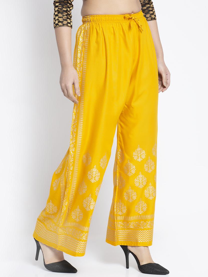yellow rayon flared palazzo - 19125680 - Standard Image - 1