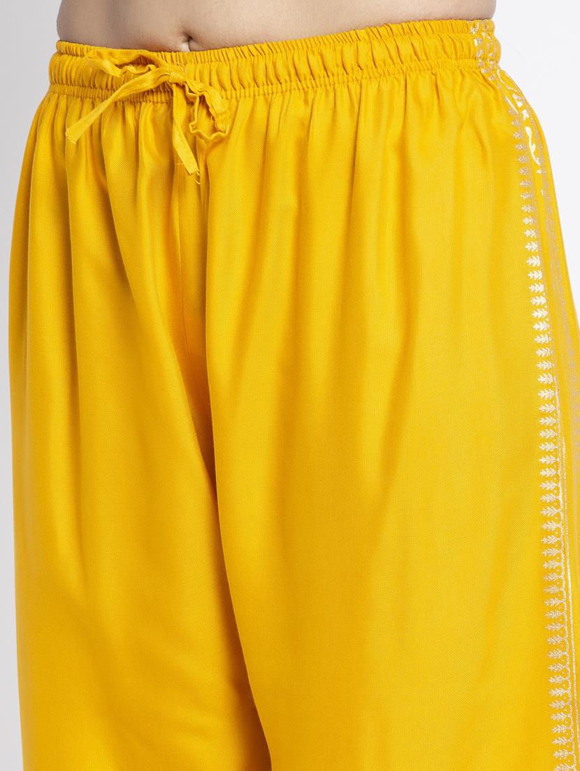 yellow rayon flared palazzo - 19125680 - Standard Image - 4