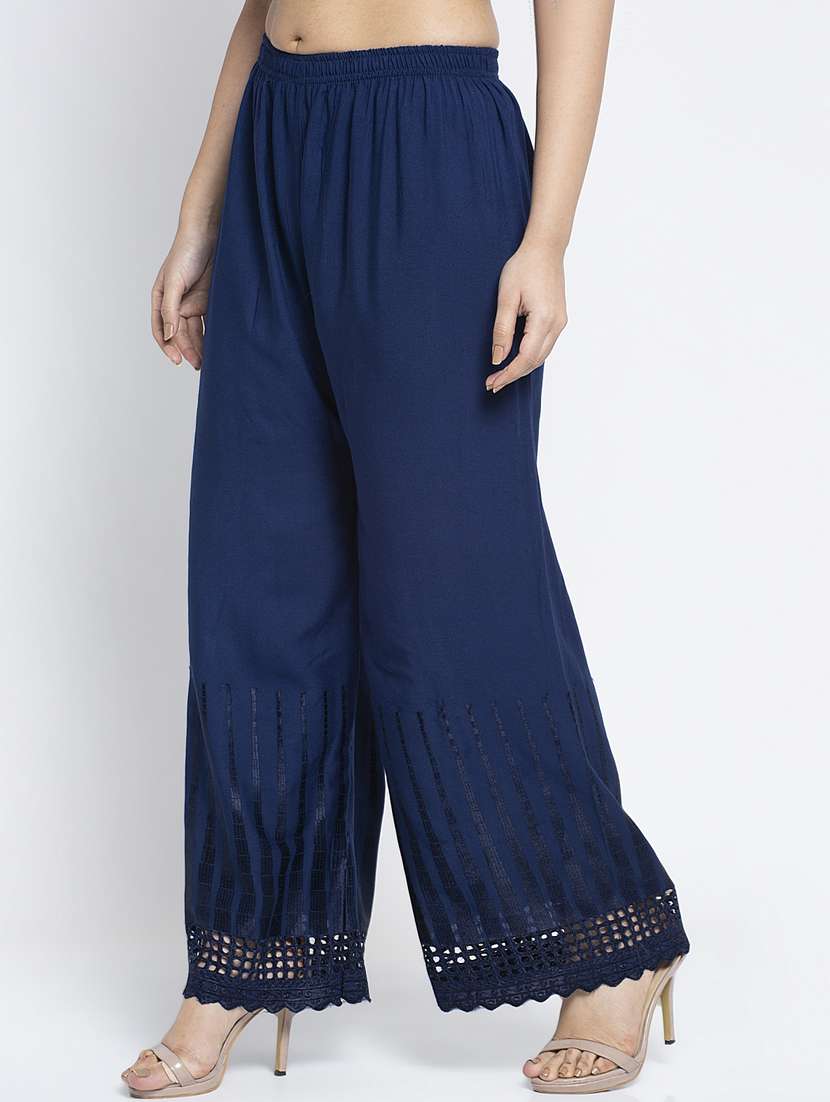 navy rayon flared palazzo - 19125741 - Standard Image - 1