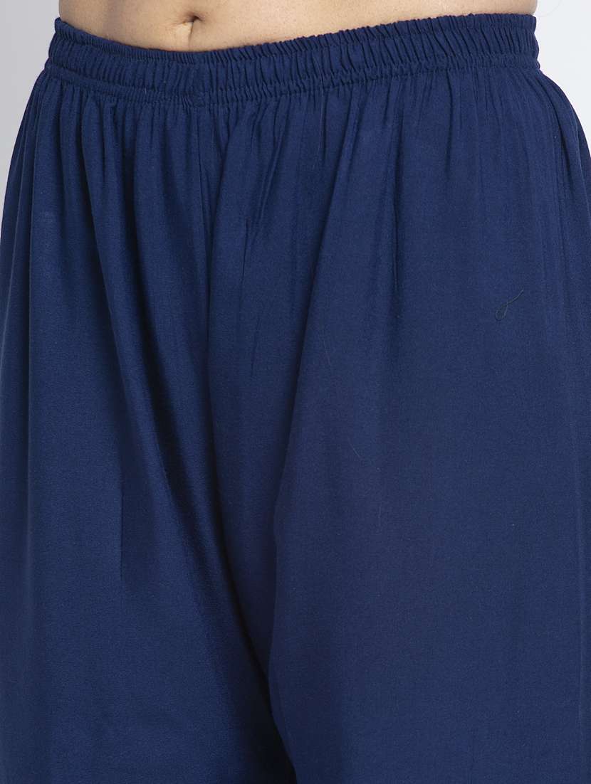navy rayon flared palazzo - 19125741 - Standard Image - 4