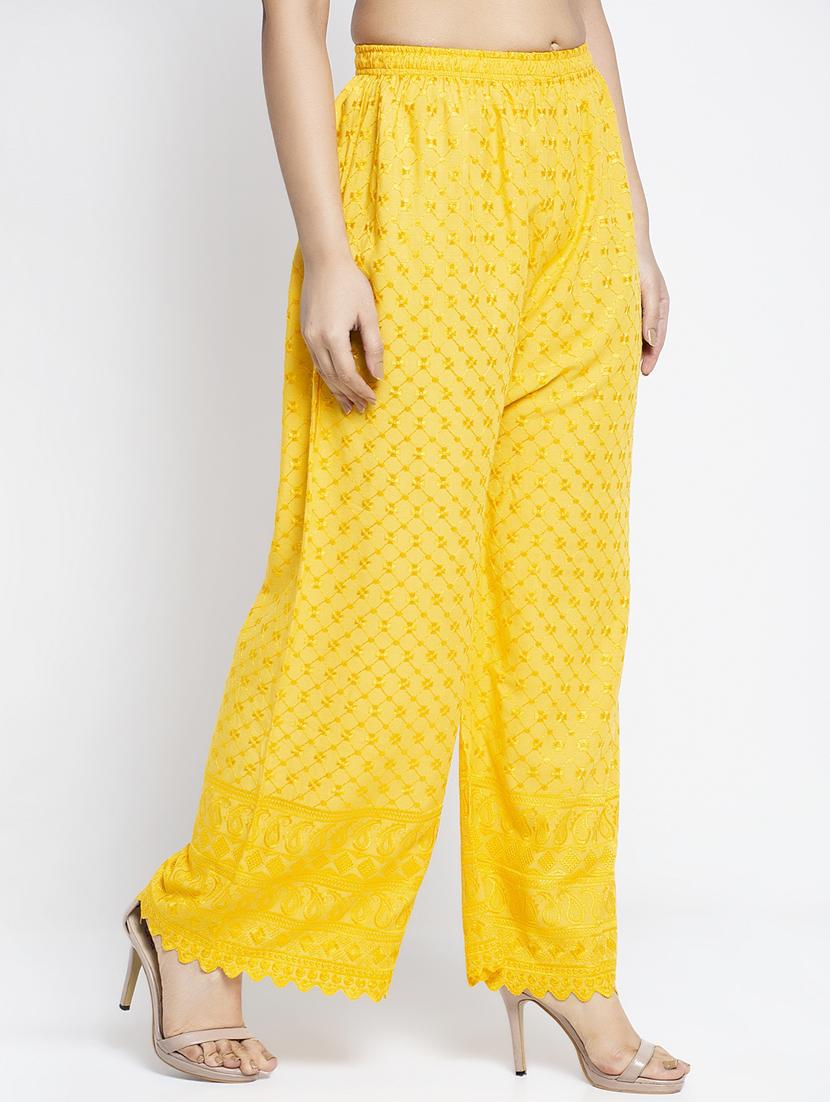 yellow cotton flared palazzo - 19125846 - Standard Image - 1