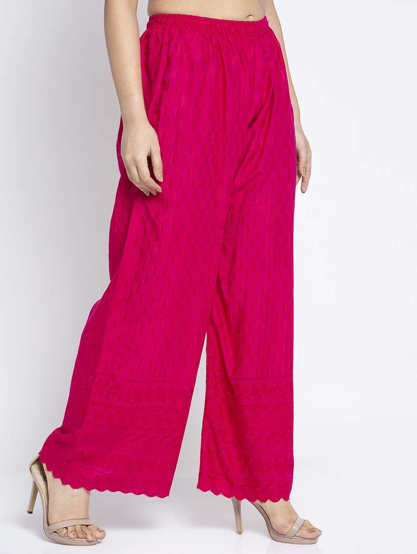 pink cotton flared palazzo - 19125847 -  Standard Image - 1