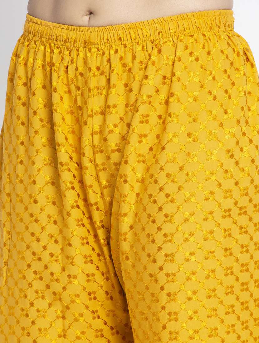 yellow embroidered straight palazzo - 19125852 - Standard Image - 4