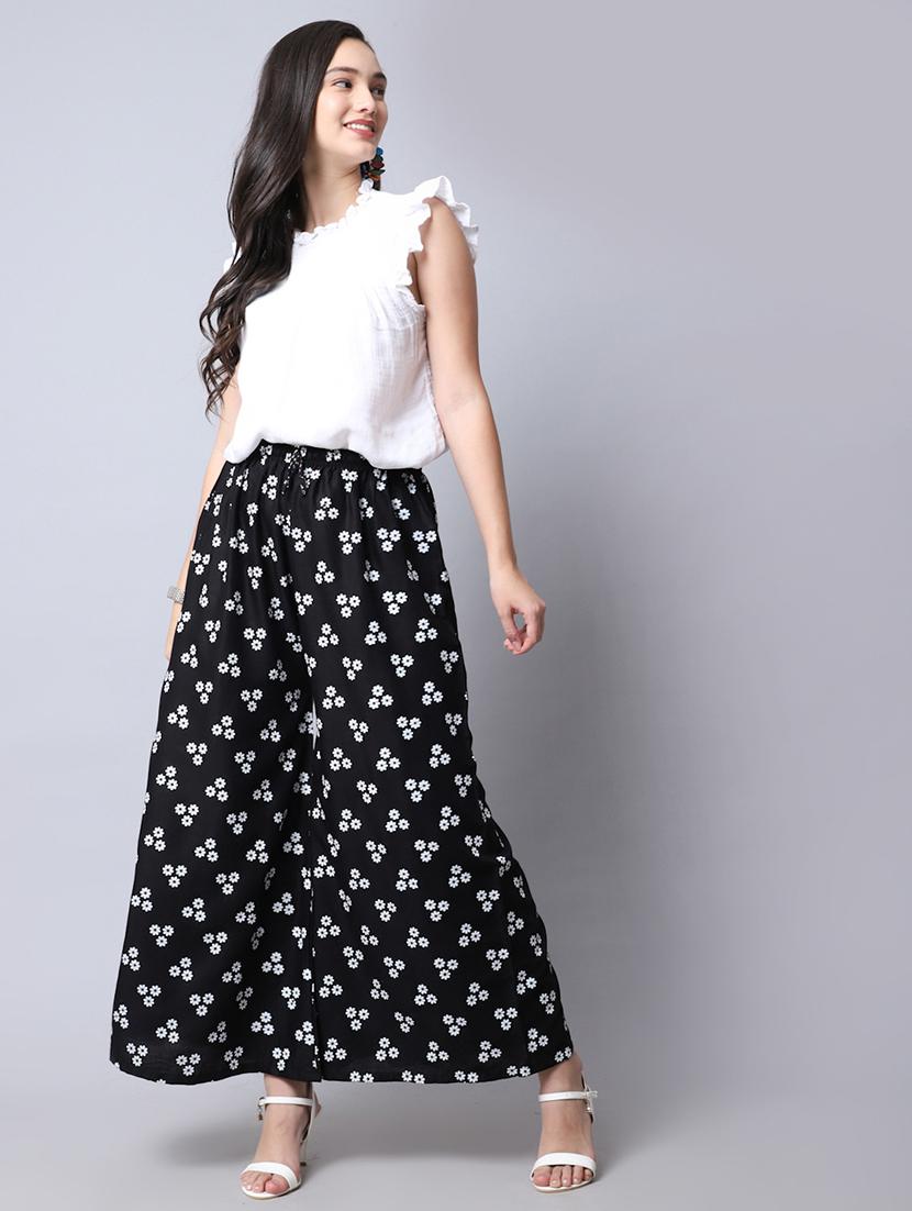 black floral print flared palazzo - 19125899 - Standard Image - 4