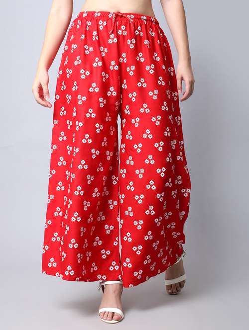red floral print flared palazzo - 19125901 -  Standard Image - 0