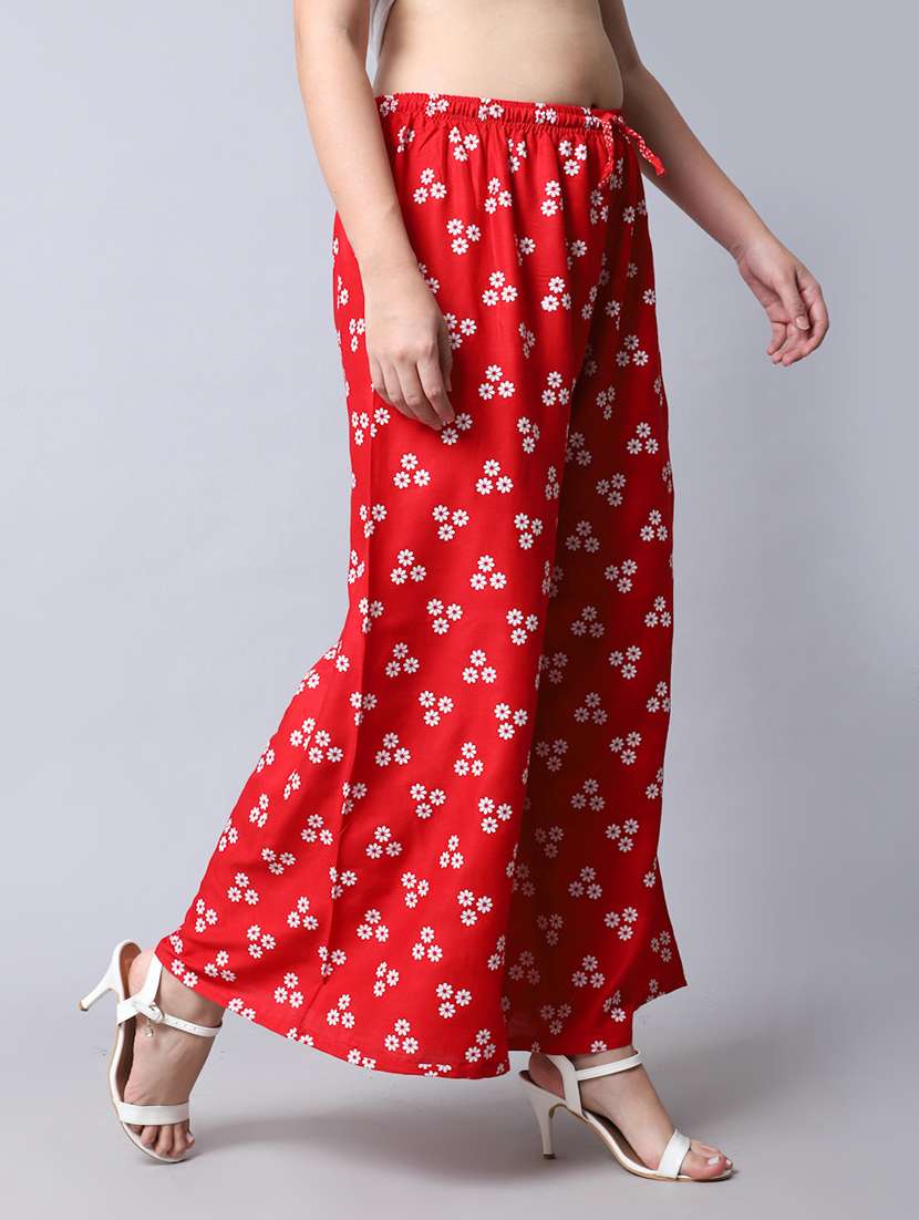 red floral print flared palazzo - 19125901 -  Standard Image - 1