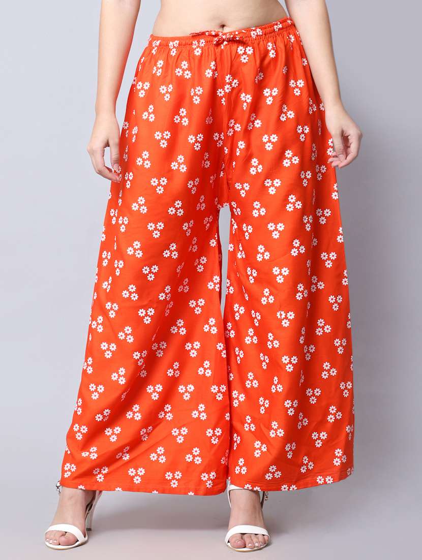 orange rayon flared palazzo