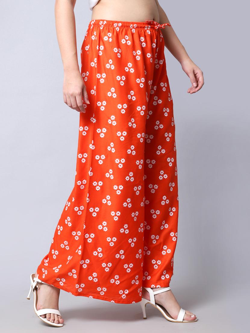orange rayon flared palazzo - 19125902 - Standard Image - 1