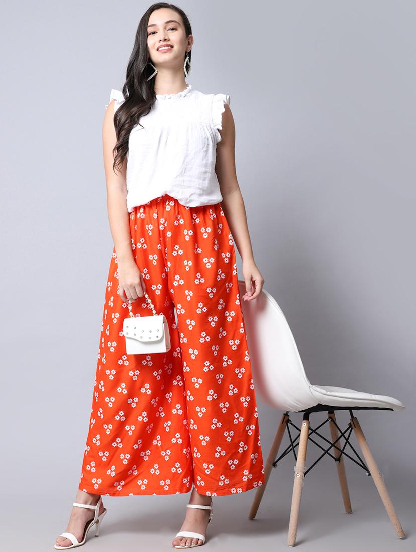 orange rayon flared palazzo - 19125902 - Standard Image - 4