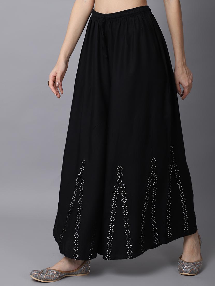black rayon flared palazzo - 19125954 -  Standard Image - 1