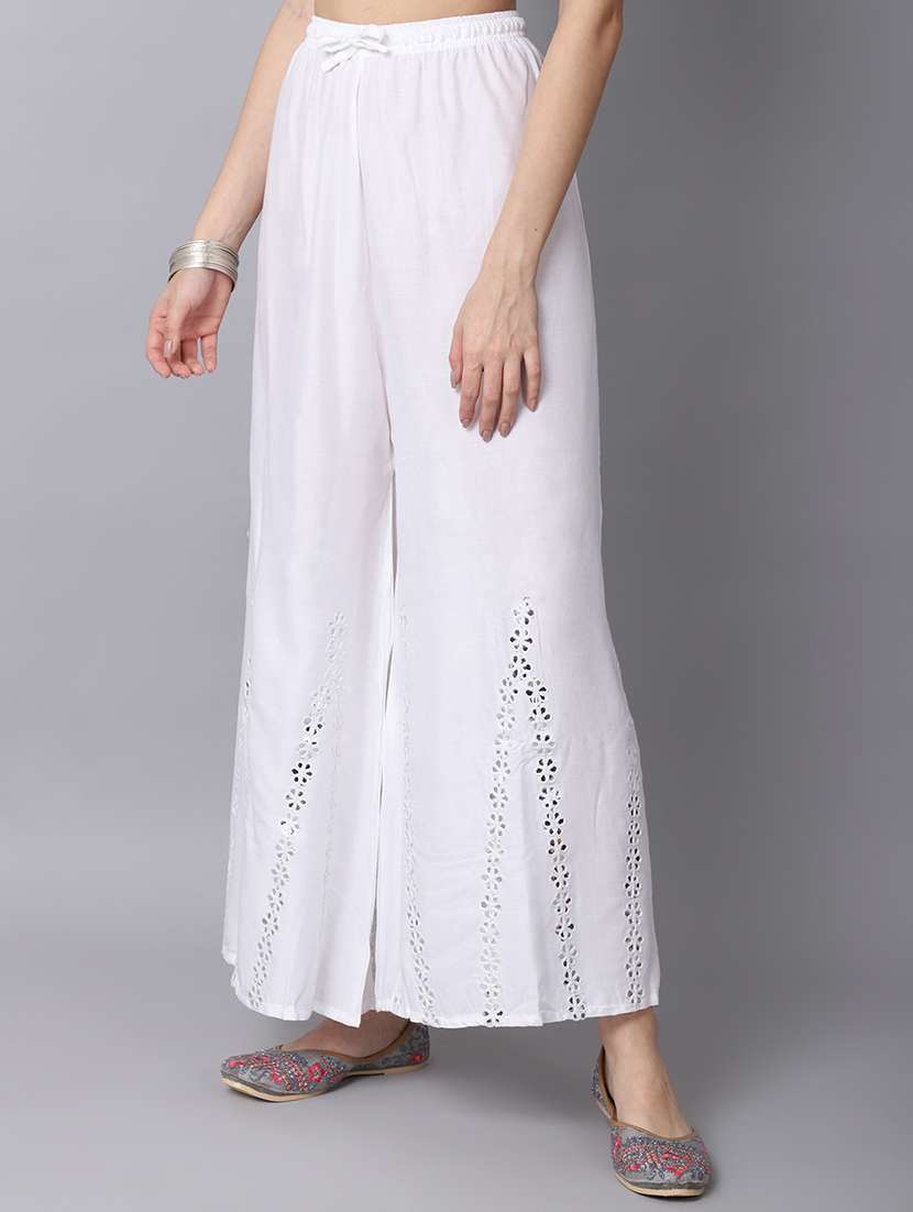 white rayon flared palazzo - 19125955 - Standard Image - 1