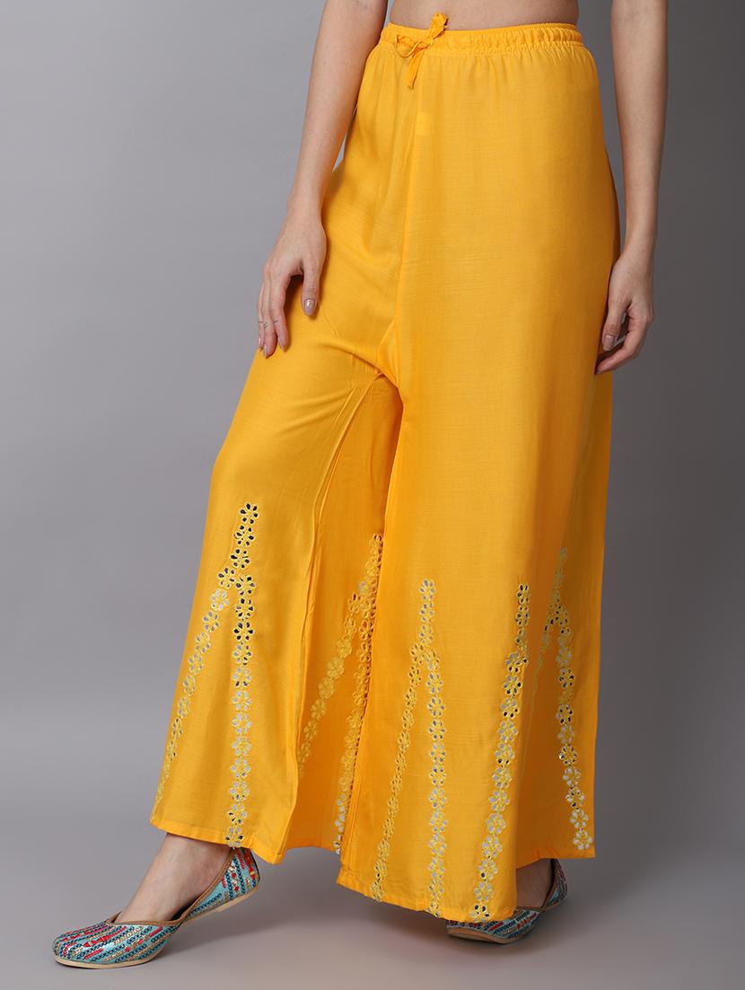 yellow rayon flared palazzo - 19125957 - Standard Image - 1
