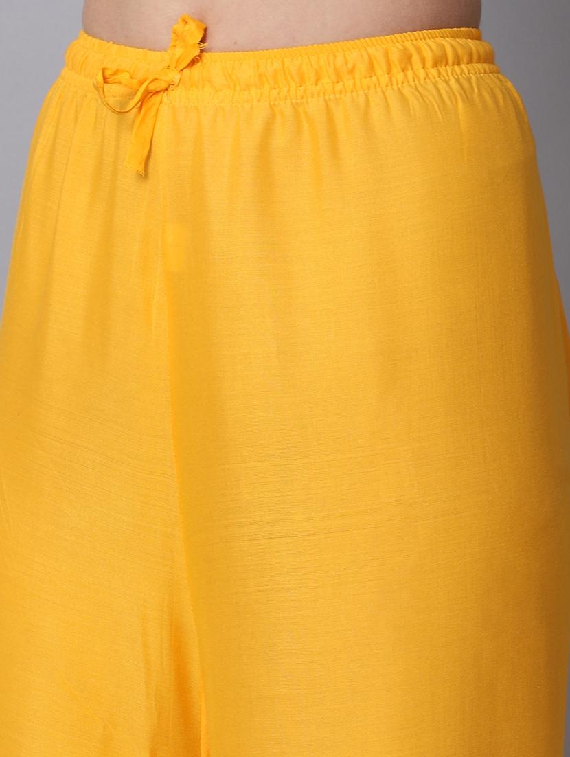 yellow rayon flared palazzo - 19125957 - Standard Image - 4