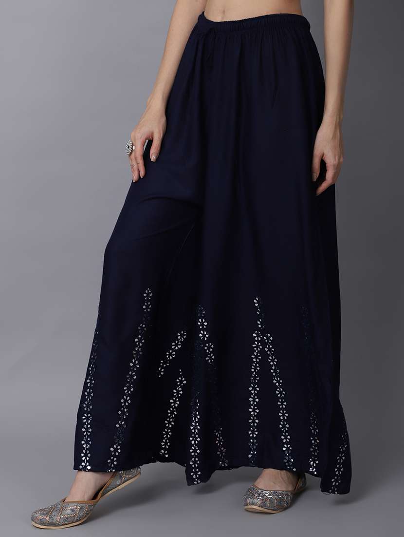navy rayon flared palazzo - 19125963 - Standard Image - 1