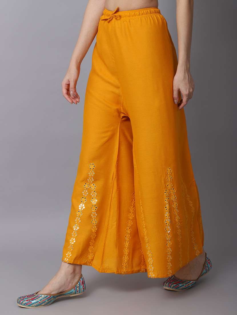 yellow rayon flared palazzo - 19125964 -  Standard Image - 1