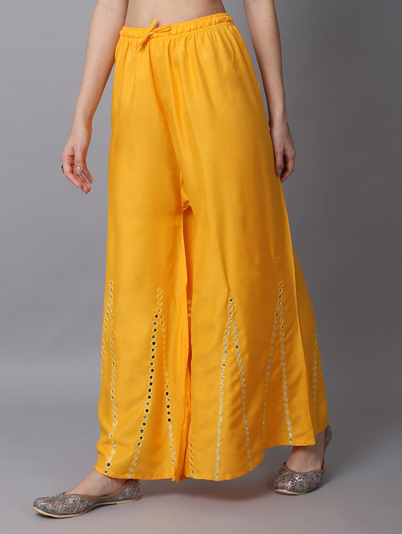 yellow rayon flared palazzo - 19126048 - Standard Image - 1