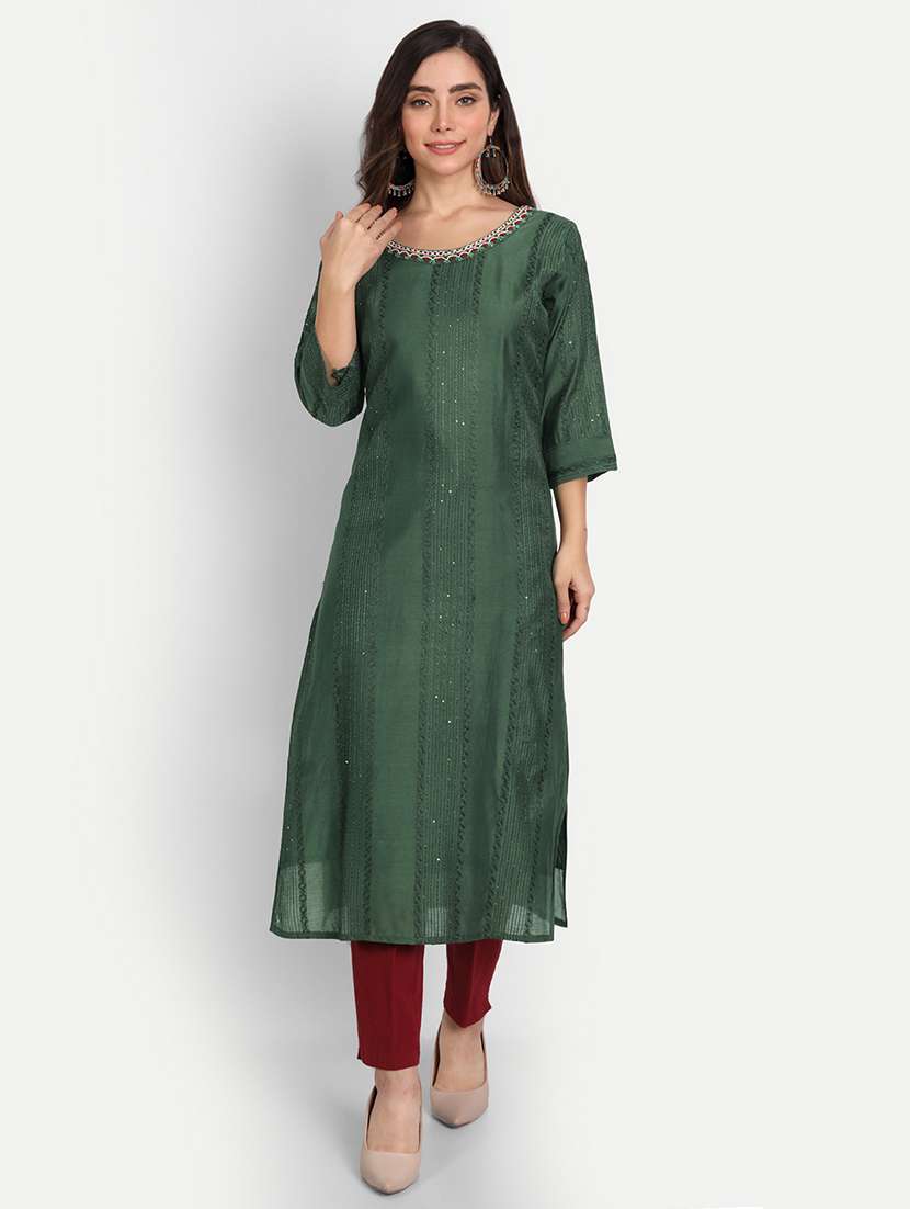green sequin detailed straight kurta