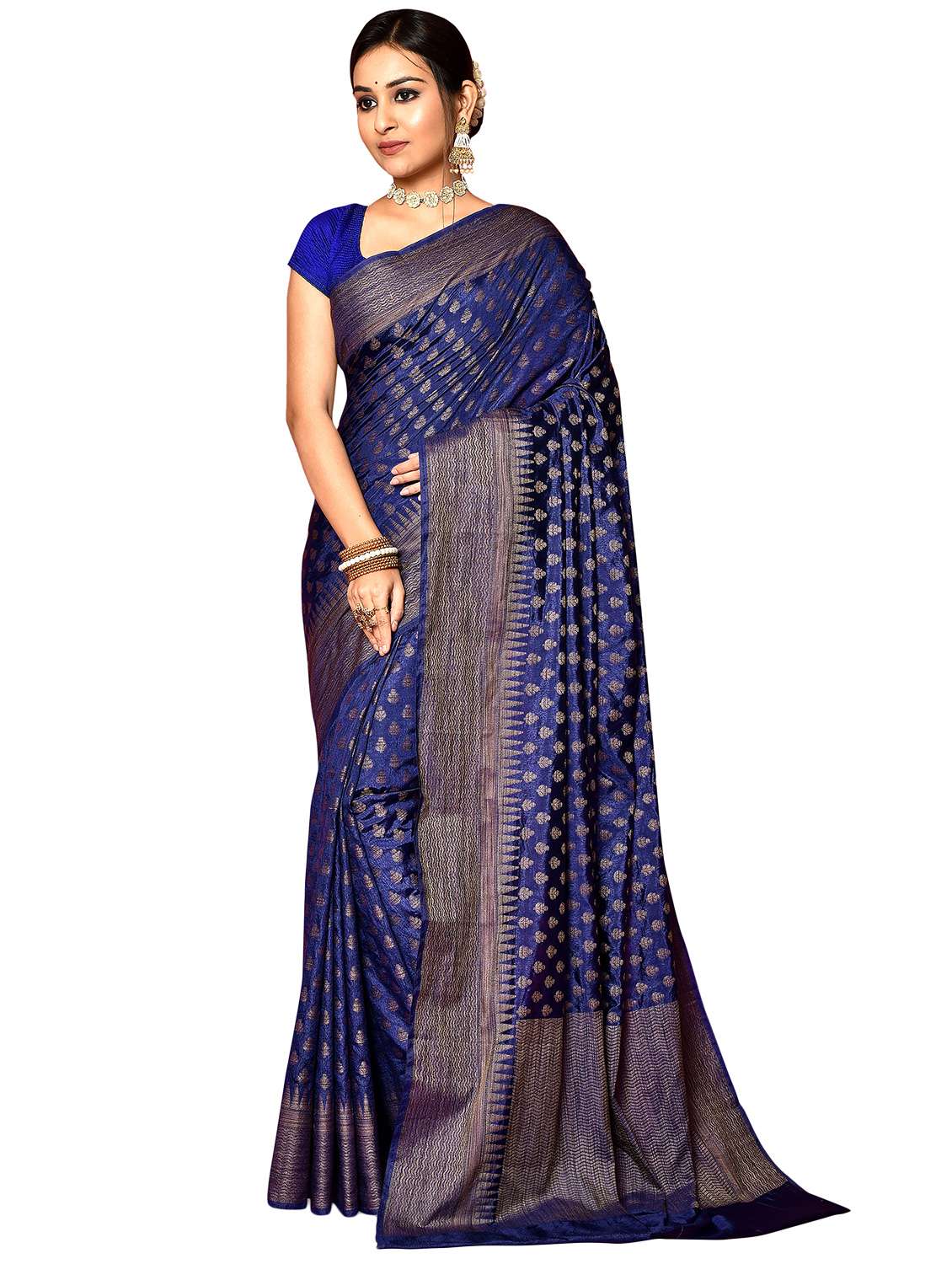 navy dupion banarasi saree with blouse