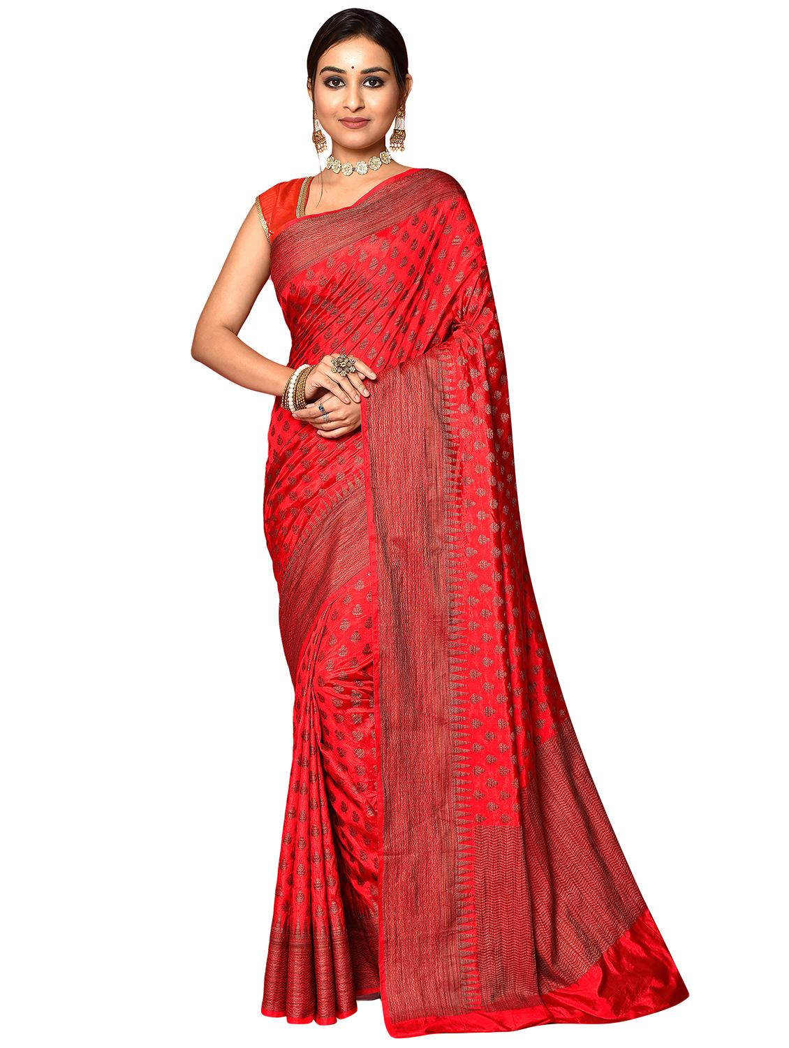 red dupion banarasi saree with blouse - 19126197 - Zoom Image - 0