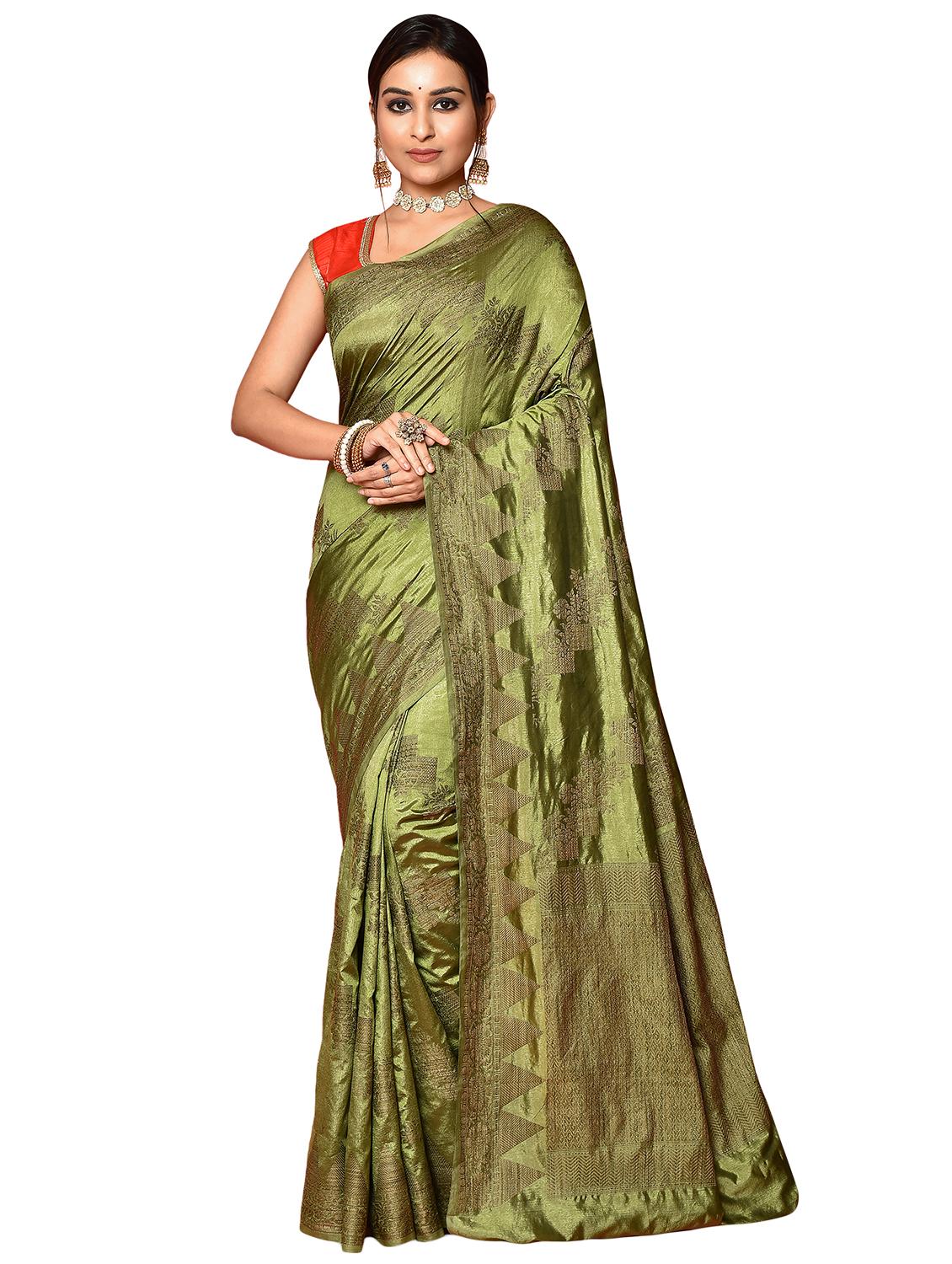 mehandi dupion banarasi saree with blouse - 19126203 -  Zoom Image - 0