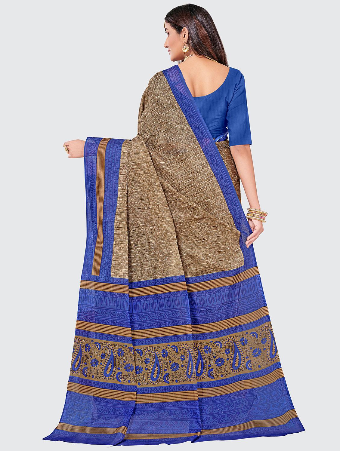 blue printed saree with blouse - 19126605 - Standard Image - 1