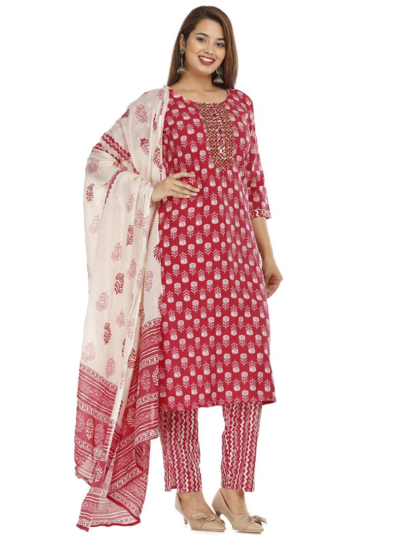 red printed kurta pant set - 19126655 - Standard Image - 1
