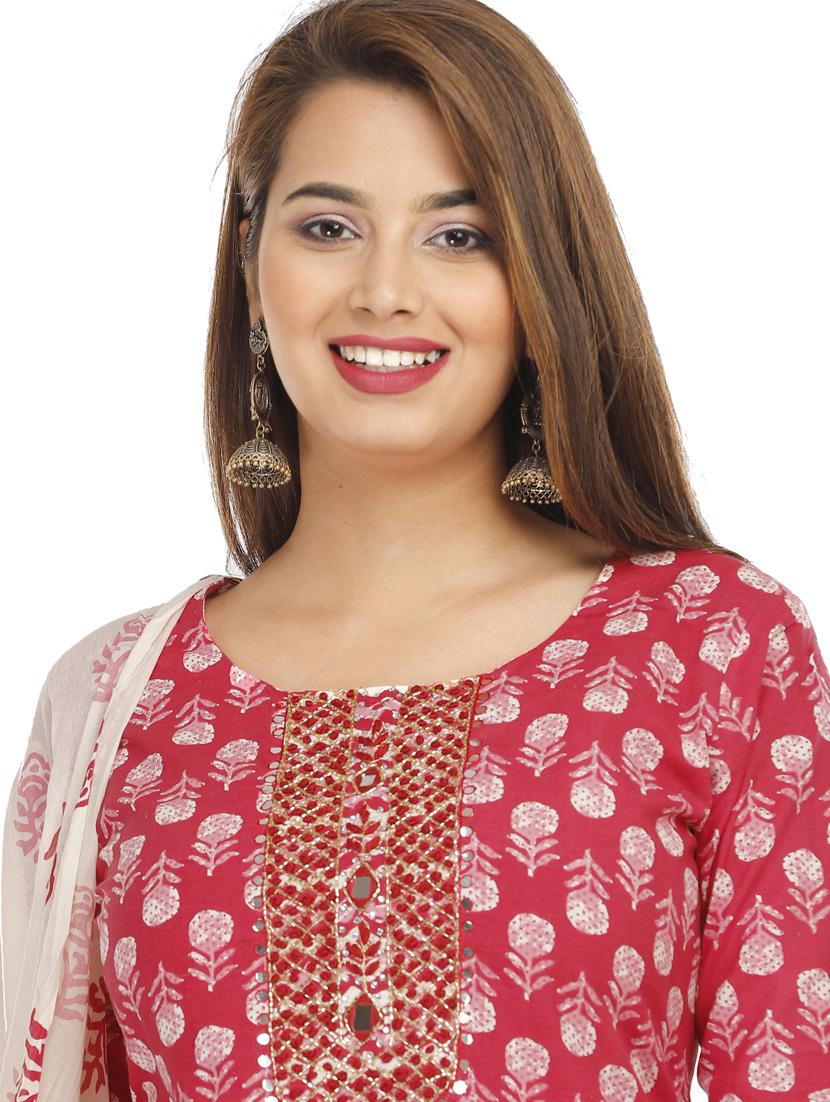 red printed kurta pant set - 19126655 - Standard Image - 4