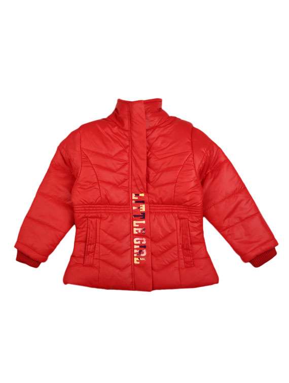 girls stand colllar solid quilted jacket 