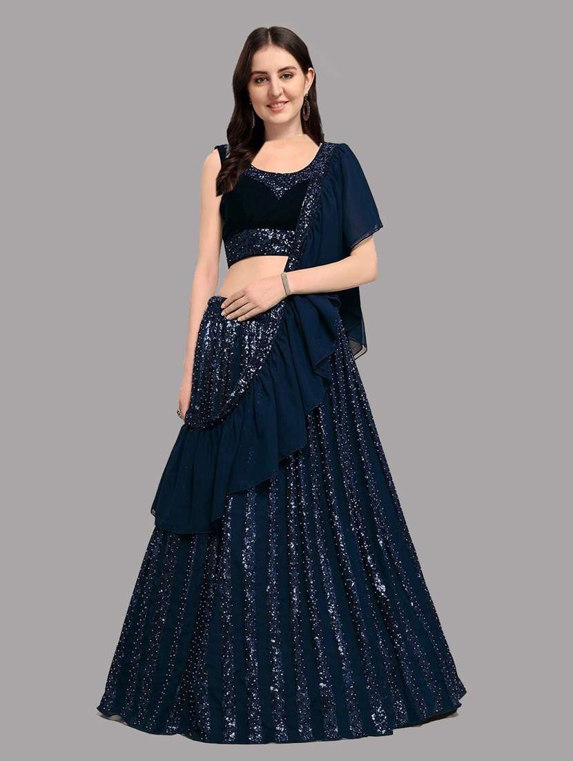 blue sequin detailed flared lehenga