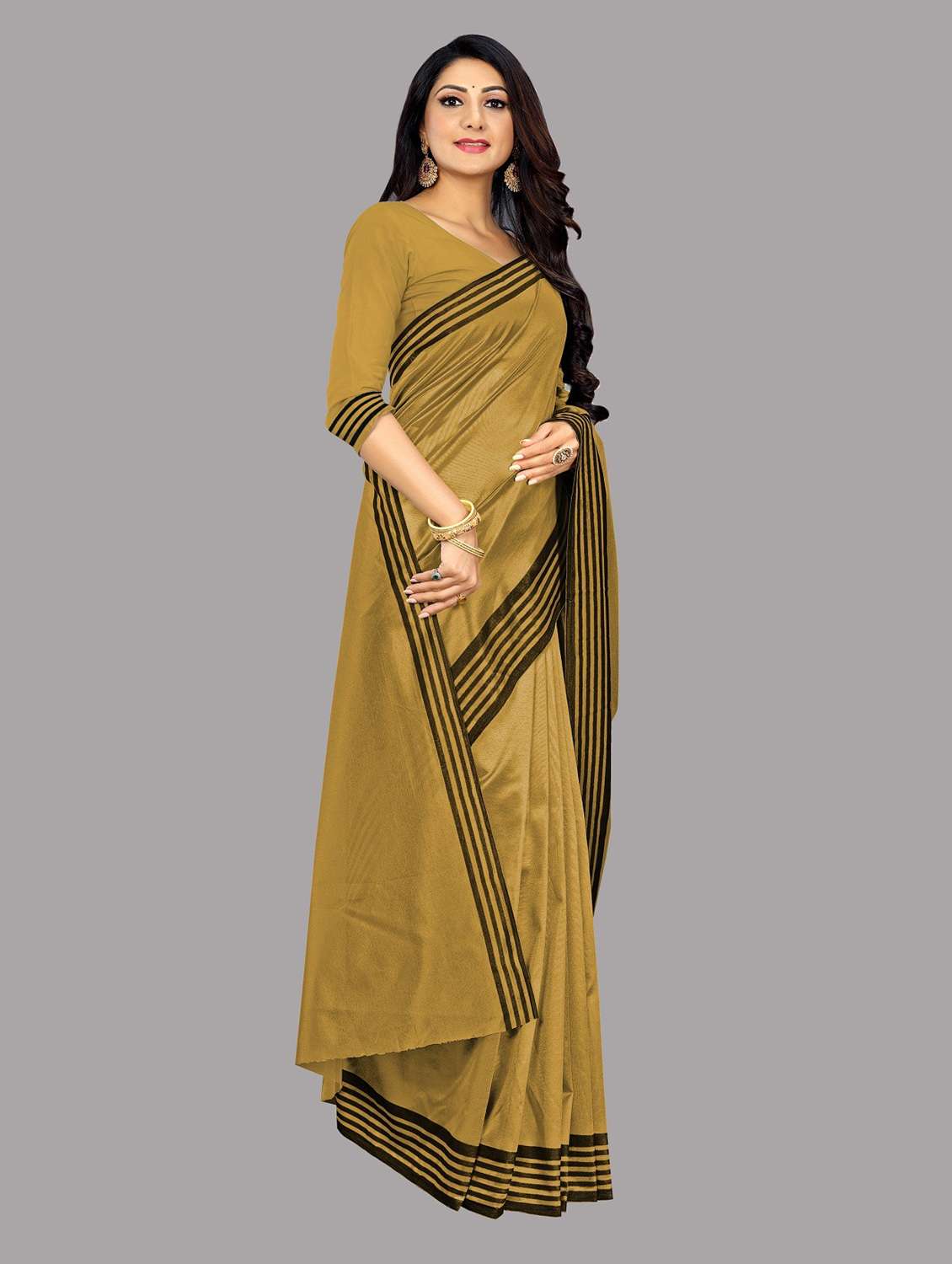 contrast bordered solid saree - 19126824 -  Standard Image - 1