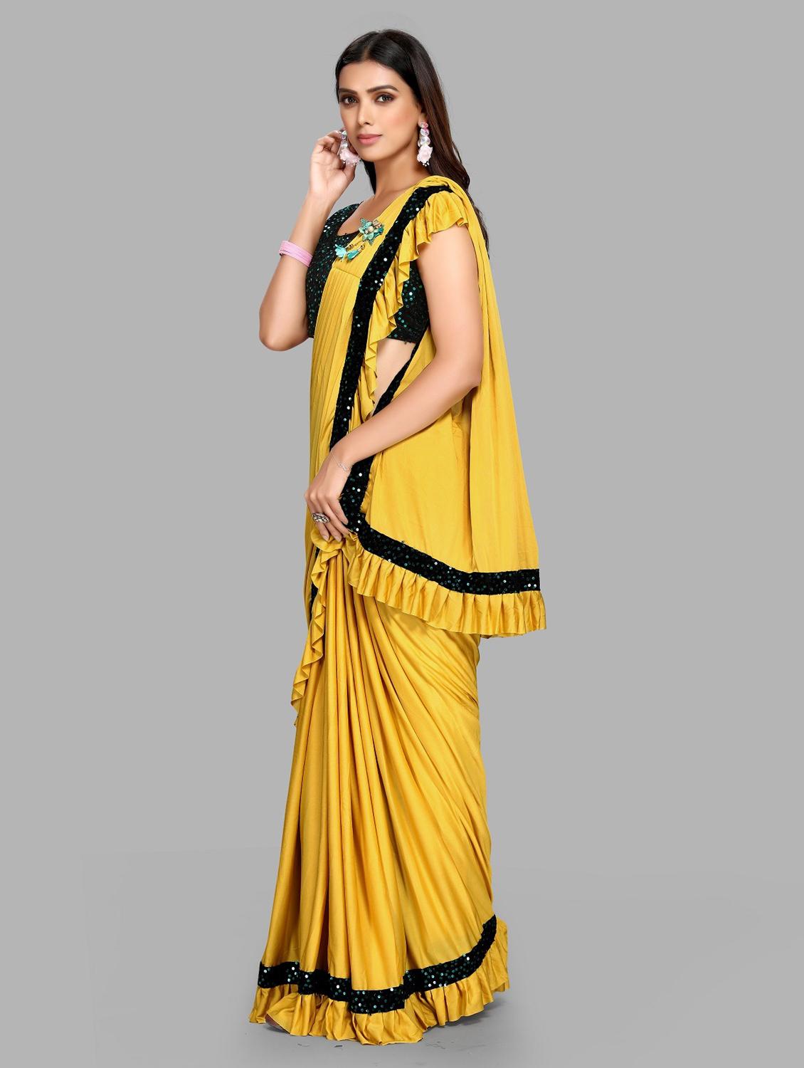 yellow sequin detail saree - 19126849 - Standard Image - 1