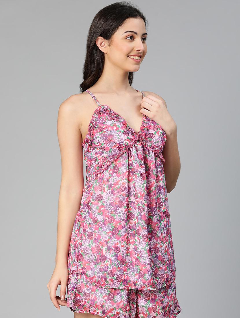 cami neck floral nightwear top & shorts set - 19127349 - Standard Image - 1