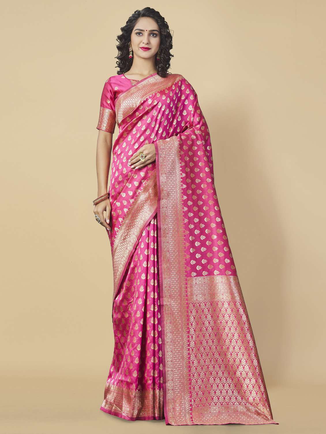 women's self design pink colored saree