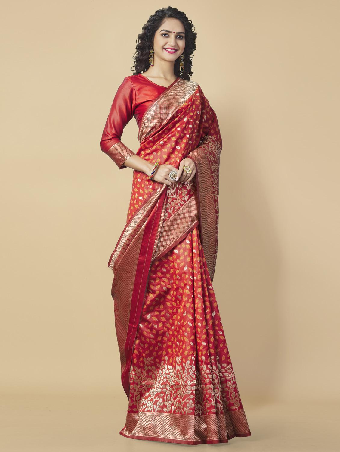 red silk blend banarasi saree - 19127400 - Standard Image - 1