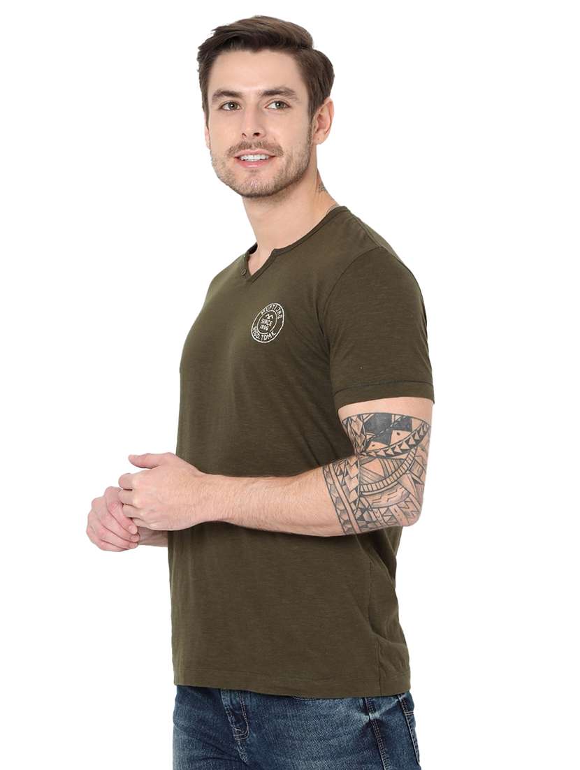 olive half sleeves slim fit t-shirt - 19127581 - Standard Image - 1